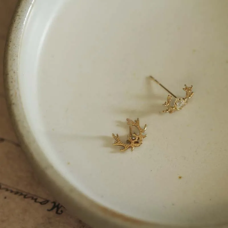 Серьга с оленем 9 к настоящая твердая золотая серьга рогами ювелирное изделие