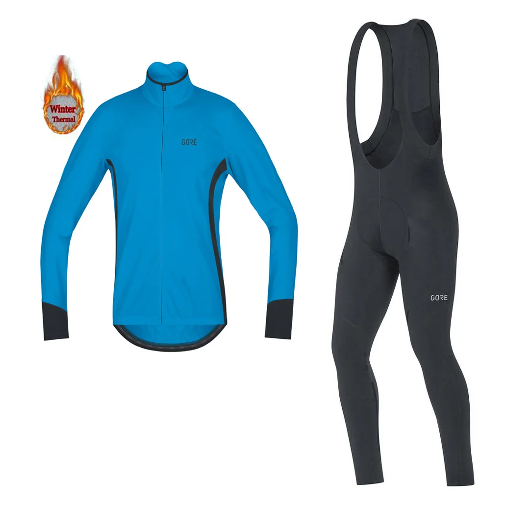 Мужская велосипедная футболка GORE набор зимних тепловых флисовых Джерси с