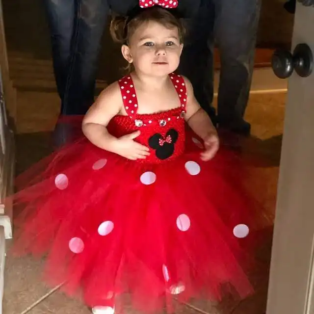 

Lovely Baby Tutu Dress Baby 2Layers Crochet Tulle Dress with White Dots and Headband Kids Cosplay Cartoon Dress Party Tutus