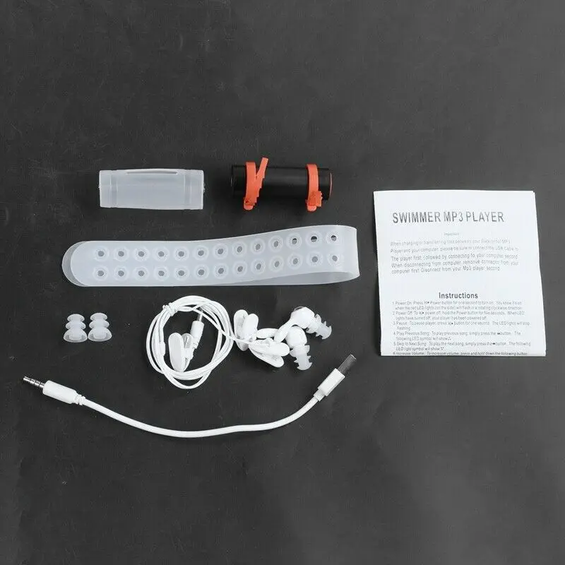 

MP3 Player 4GB Swimming Diving Music Players USB Charging Cable Support FM Headphone