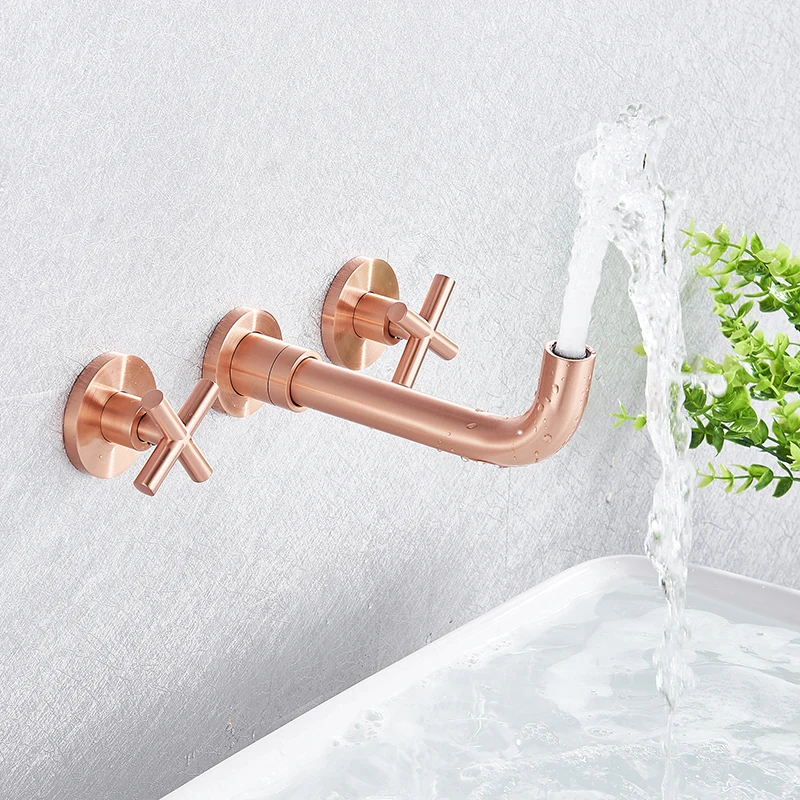 MYQualife черный/Матовый Золотой Умывальник с двойной ручкой настенный кран для