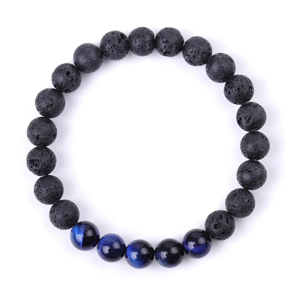 Браслет с бусинами из черной лавы, 8 мм, тигровый глаз, для женщин и мужчин Браслет с бусинами из черной лавы, 8 мм, тигровый глаз, для женщин и мужчин