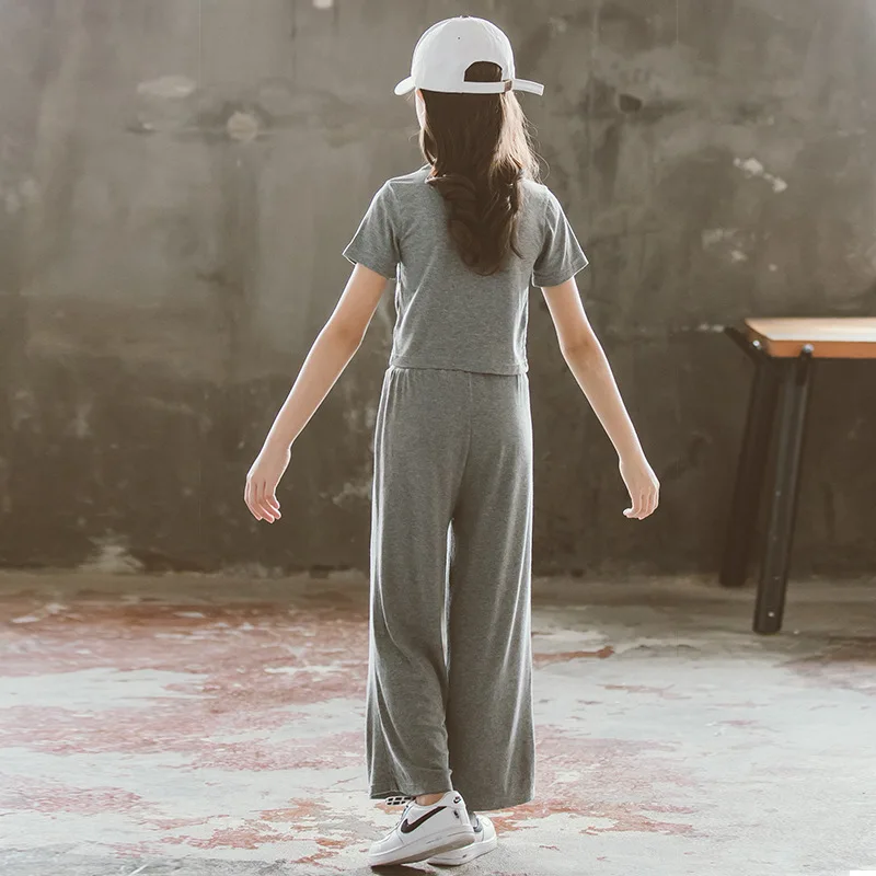 

Girls' summer suits 2021 new summer Korean version of the big kids children's two-piece wide-leg pants