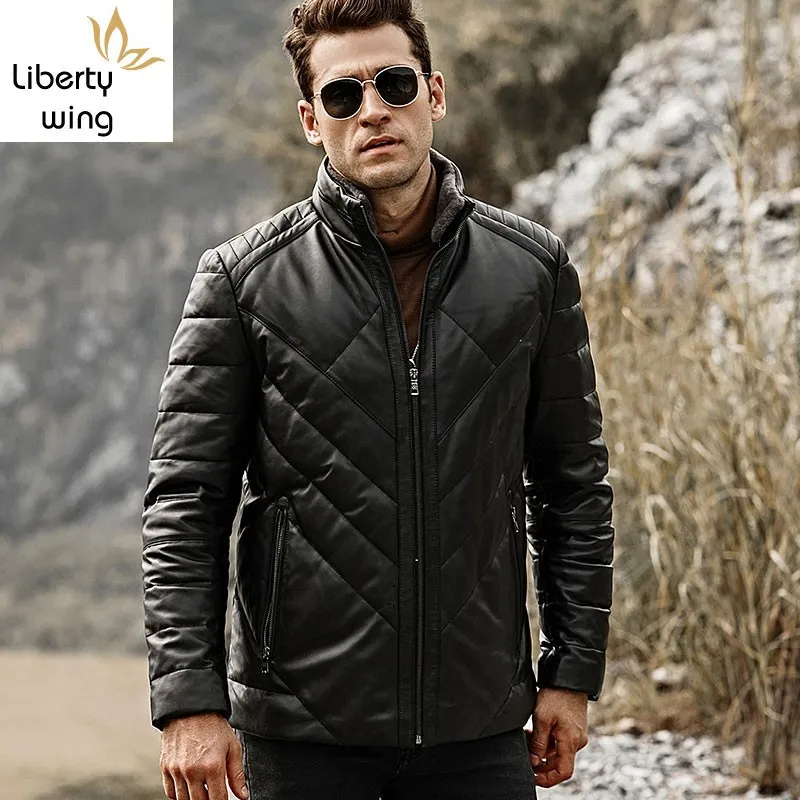 Мужской пуховик из натуральной кожи высокого качества повседневная куртка