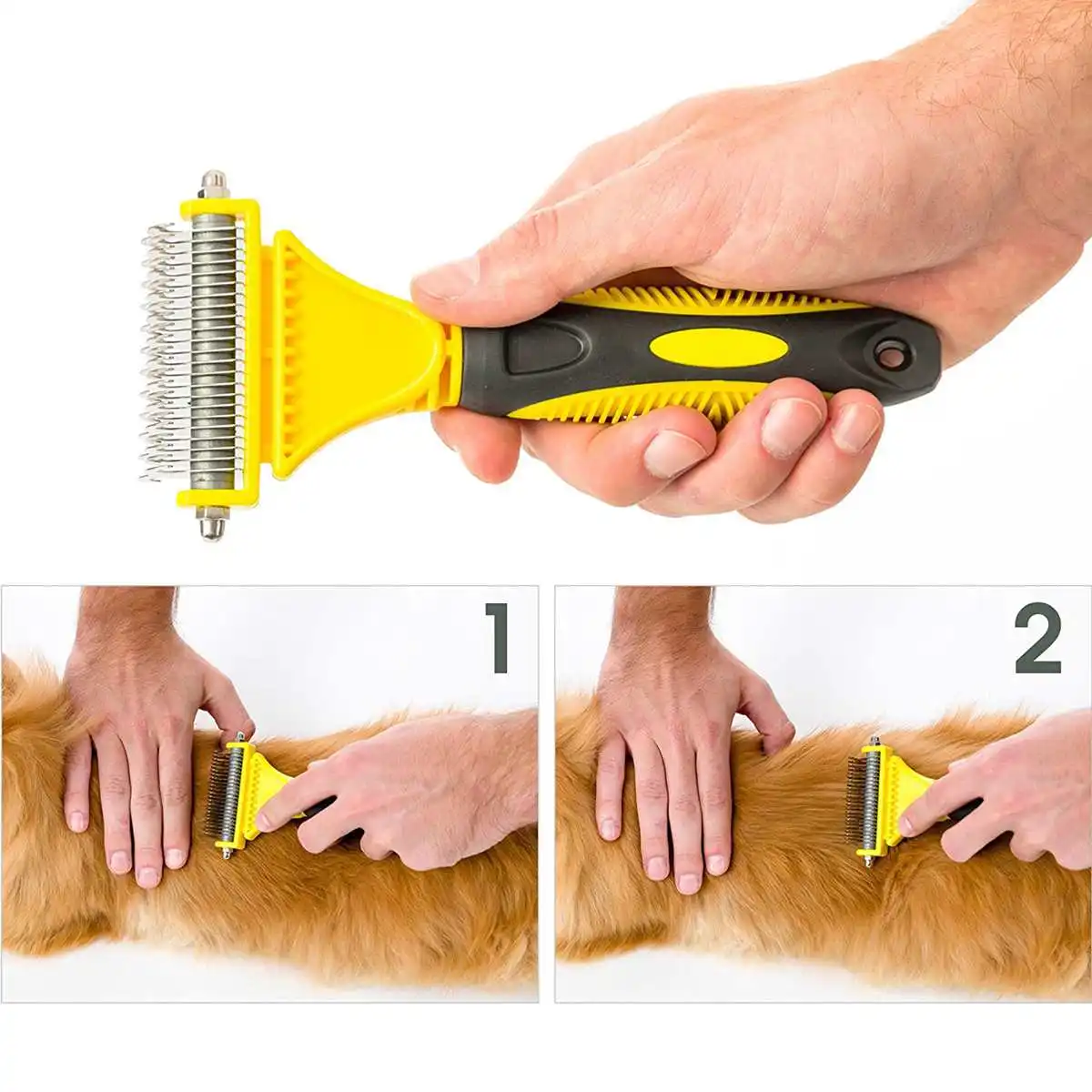 Professional Dog Brush for Hair Removal Stainless Double-sided Pet Comb Rake Efficient and Safe of Under-hair Knots | Дом и сад