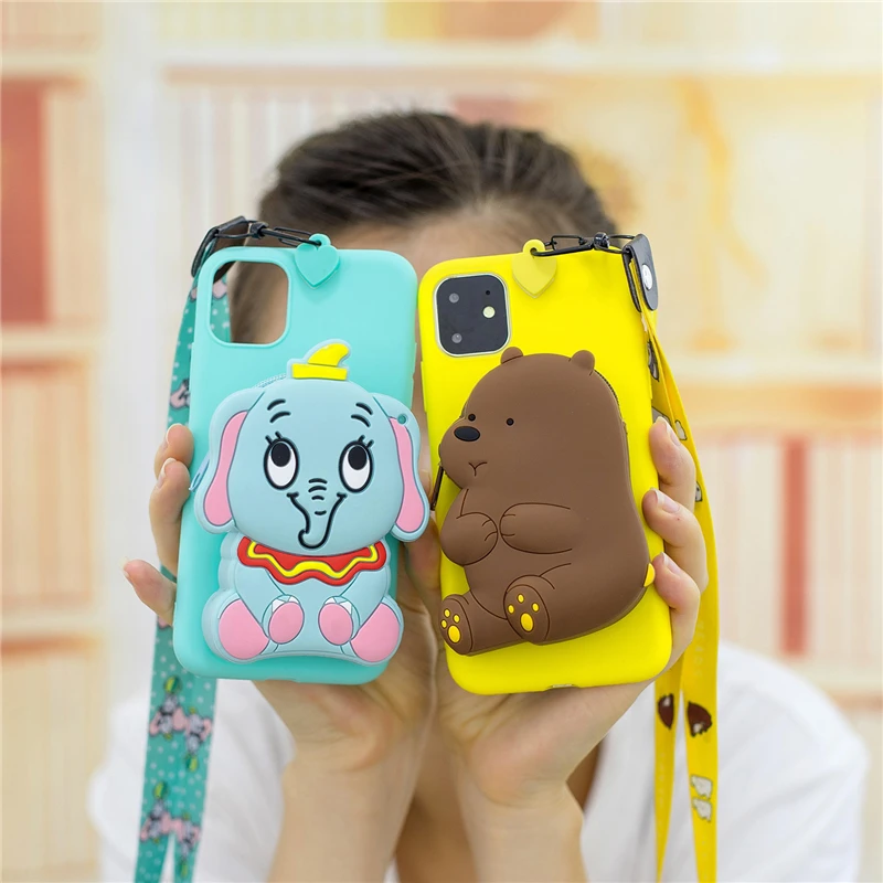 

3D Cartoon Bear Wallet Case For iPhone 6 6s 7 8 Plus X XR XS 11 12 mini Pro Max SE Soft Silicone Coin Wallet Purse Cover Coque