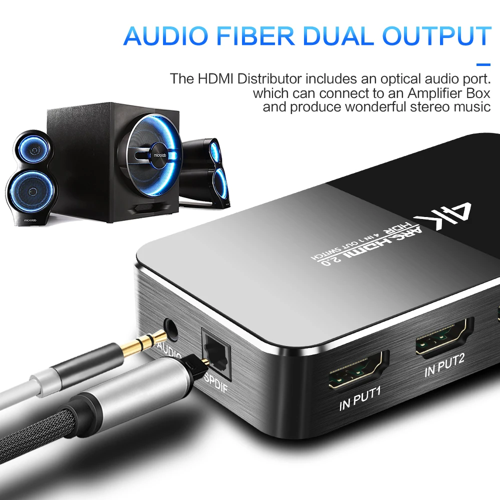 FSU HDMI Сплиттер 4 в 1 выход переключатель 2 0 4K адаптер аудио экстрактор ARC &amp IR