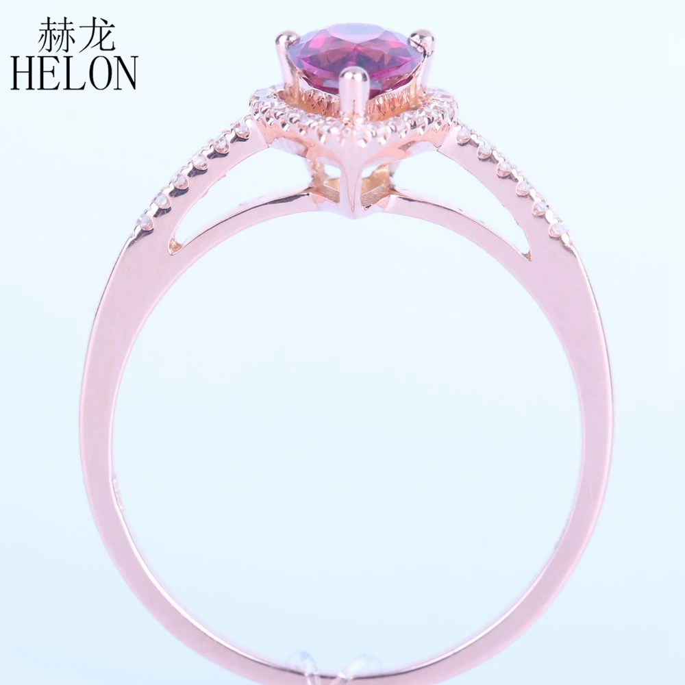 

HELON Solid 14K Rose Gold Pear Cut 5x7mm Genuine Tourmaline & Diamonds Engagement Ring For Women Birthday Anniversarry Best Gift