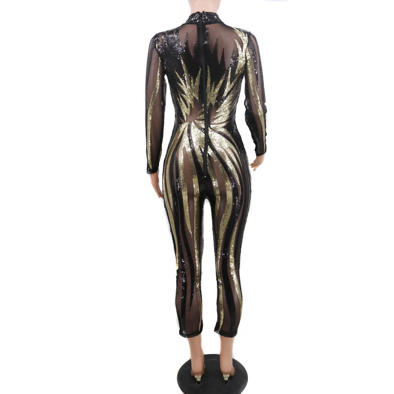 

Overalls For Women black Bodycon Bar dance Jumpsuit Romper Sexy Sequin Bodysuits Feminino Elegant Ladies Sparkly Jumpsuits Mesh
