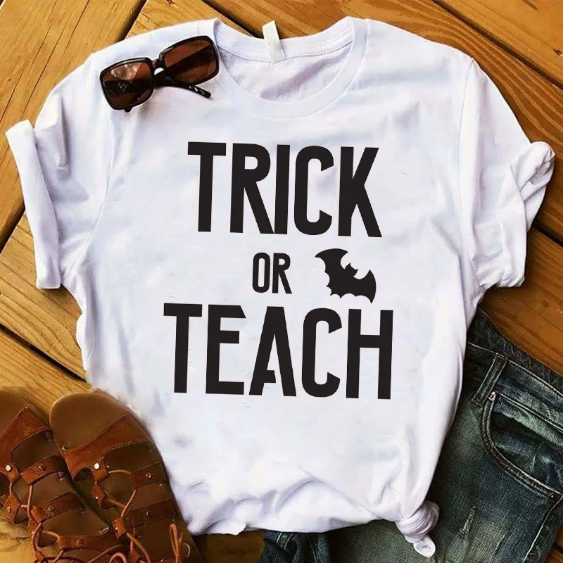 

Women Lady T Shirt Boo Letter Halloween Printed Tshirt Ladies Short Sleeve Tee Shirt Women Female Tops Clothes Graphic T-shirt