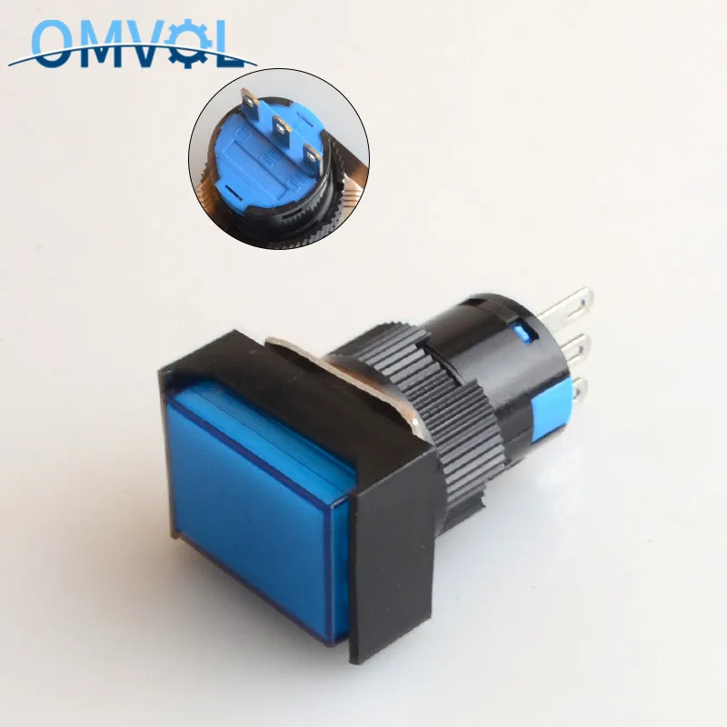 1PC 16mm Self-Recovery Rectangle Momentary Push Button 3Pin Plastic Reset Retangle Button