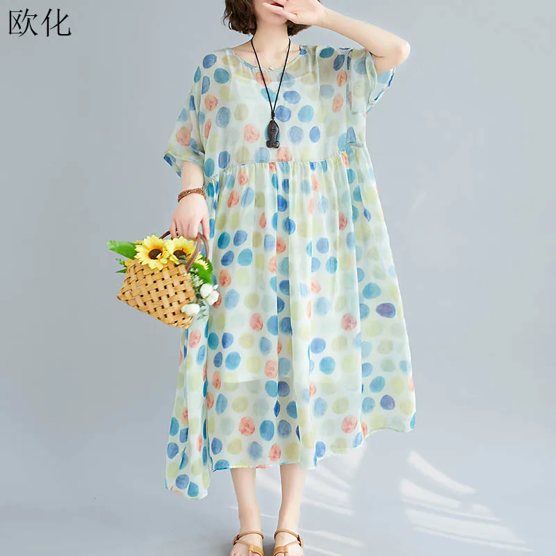 

Женское шифоновое платье-макси в горошек, свободное пляжное платье большого размера 4XL/5XL/6XL/7XL в стиле бохо, лето 2020