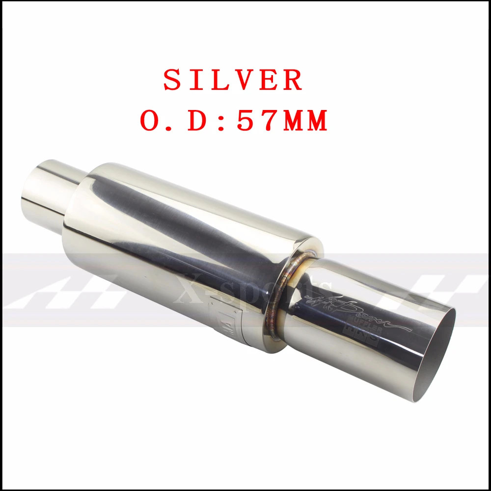 silver 57MM Автомобильные глушители для выхлопной трубы, Универсальные выхлопные системы из высококачественной нержавеющей стали, гоночные глушители " 2,5" до " - Цвет: silver 57MM