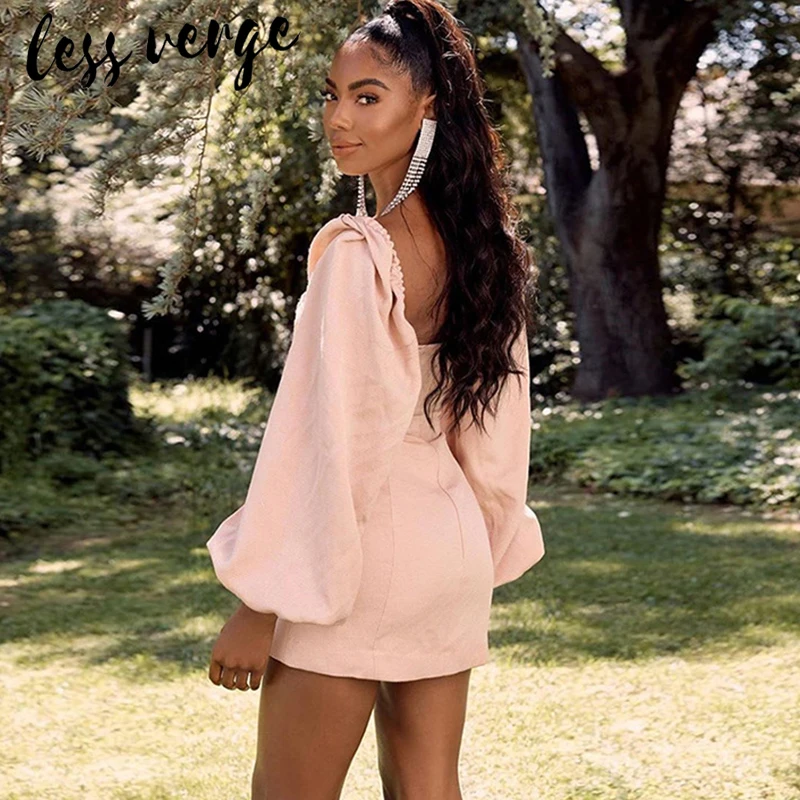 Короткое элегантное розовое платье Lessverge с рукавами фонариками женское