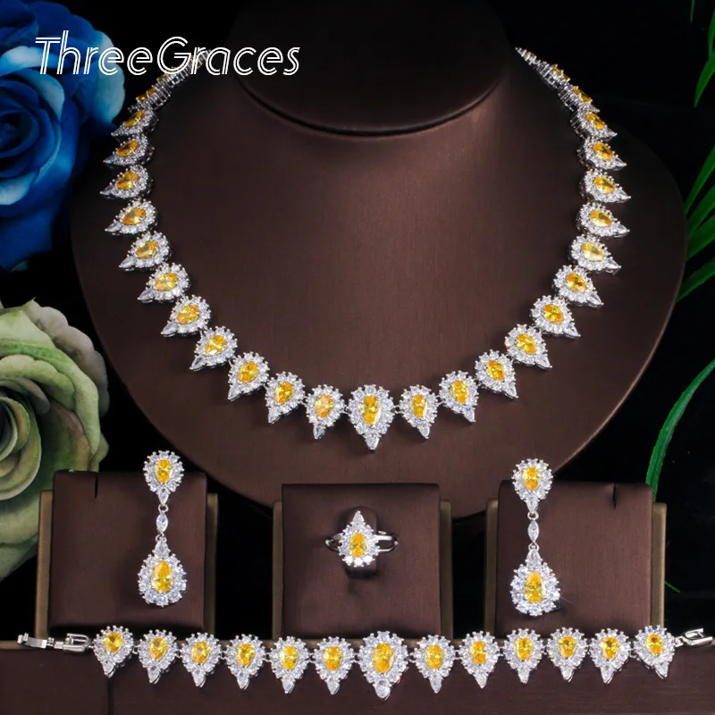 Роскошный набор из 4 предметов для свадьбы с желтыми кристаллами в форме капли