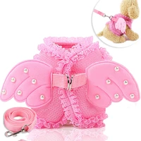 angel wings dog harness and leash set french bulldog breathable small dog clothes perro supplies pug chihuahua puppy accessories