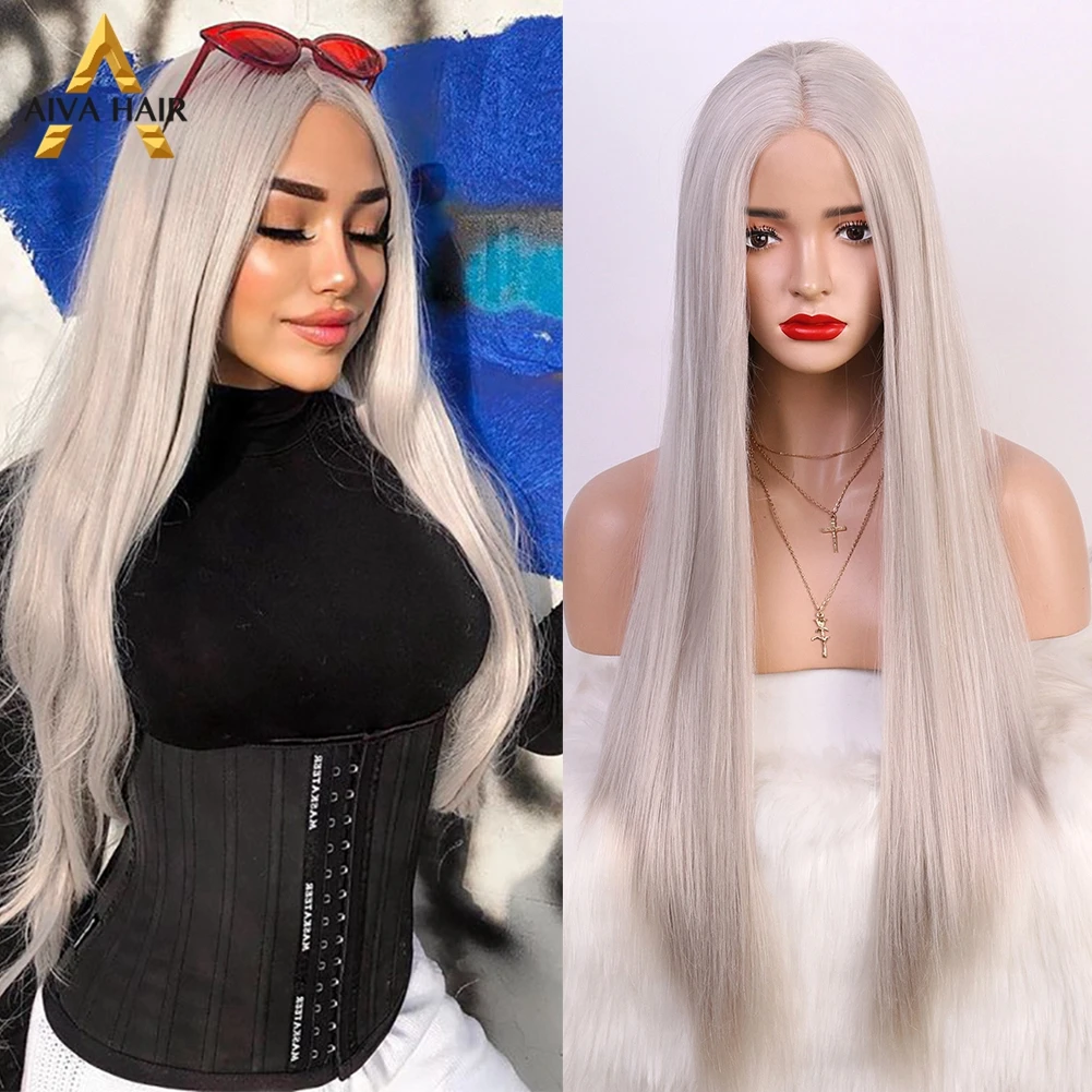 

Aiva Red Synthetic Wig Heat Resistant Silver Synthetic Wigs For Black Women Long Straight Full Machined Drag Queen Pink Wig