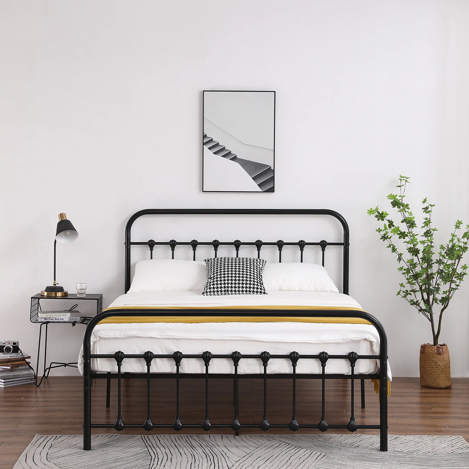 Single-layer Curved Bed Head&foot Tube With Shell Decoration Black [us-w]