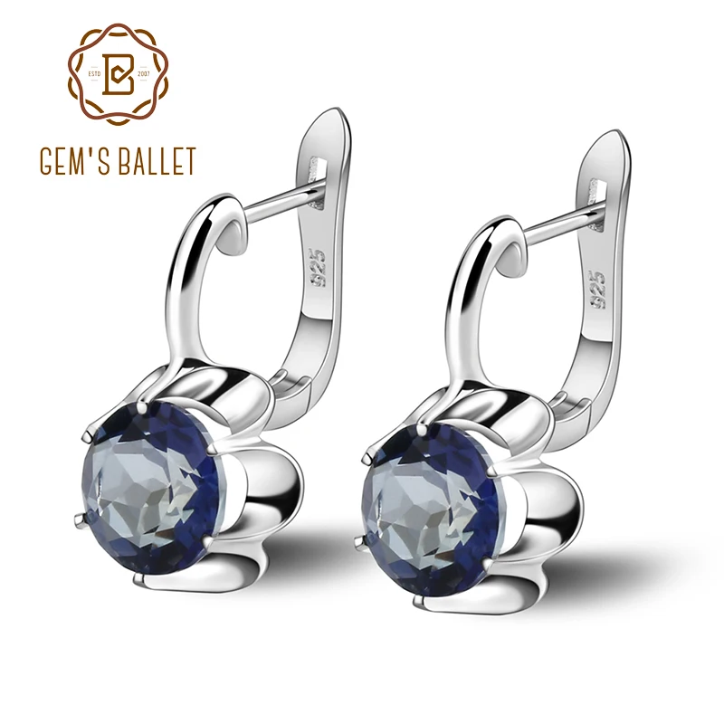 Женские серьги клипсы GEM'S BALLET 5.47Ct натуральный иолит голубой мистик кварцевые
