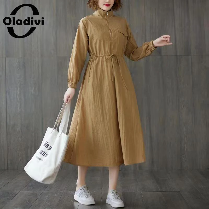 

Oladivi Long Sleeve Turtleneck Dress for Women 30 40 50 60 Years Old Ladies Autumn New Dresses Oversized Clothing Vestidios 5132