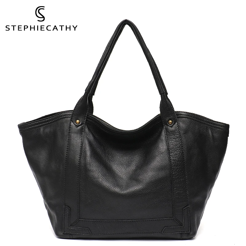 

SC Women Luxury Tote Bag Vintage Genuine Leather Shoulder Purse Lady Simple Crossbody Bags Female Large Capacity Shopper Handbag