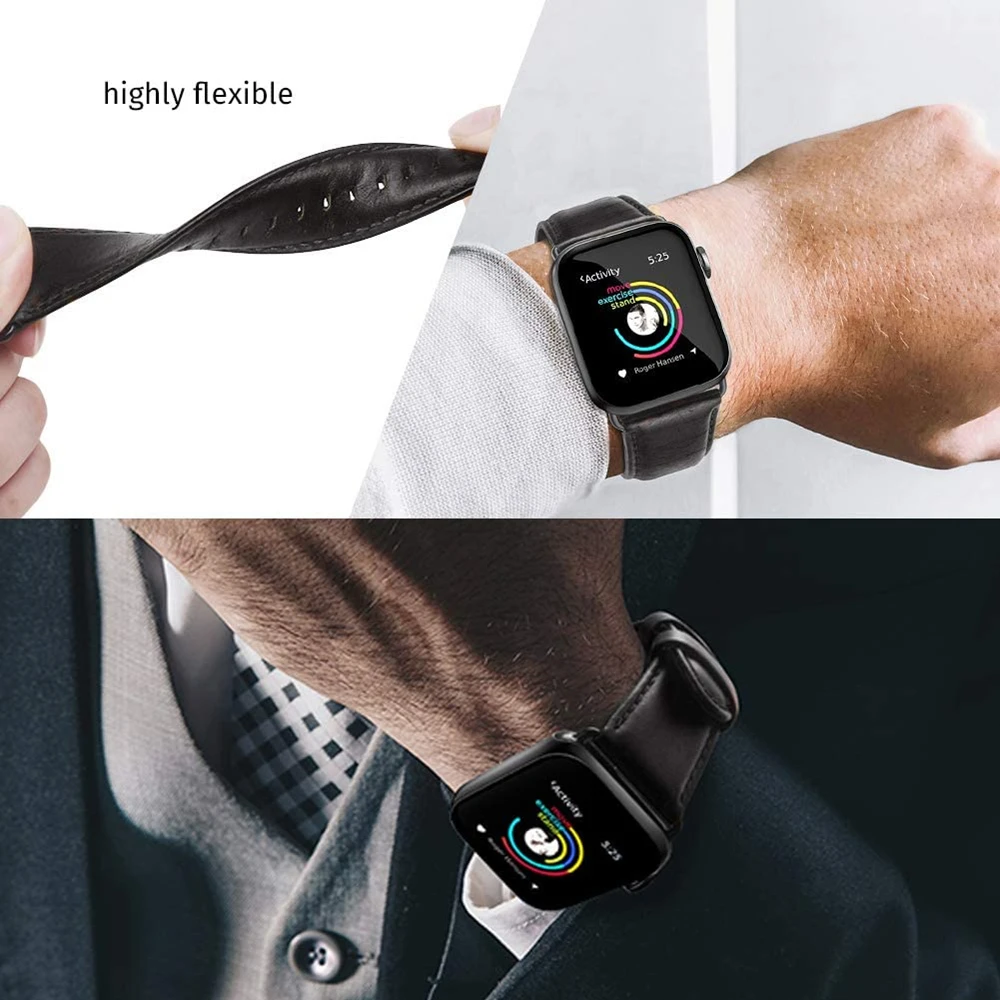 Ремешки из натуральной кожи для Apple Watch Band 44 мм 42 40 38 с Чехол сменный кожаный