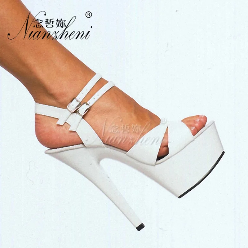 New Style Hot Sale Female Sexy Pole Dance Shoes Zapatillas De Hombre White Open Toe Platform Sandals Stripper Heels 6 Inch 15cm