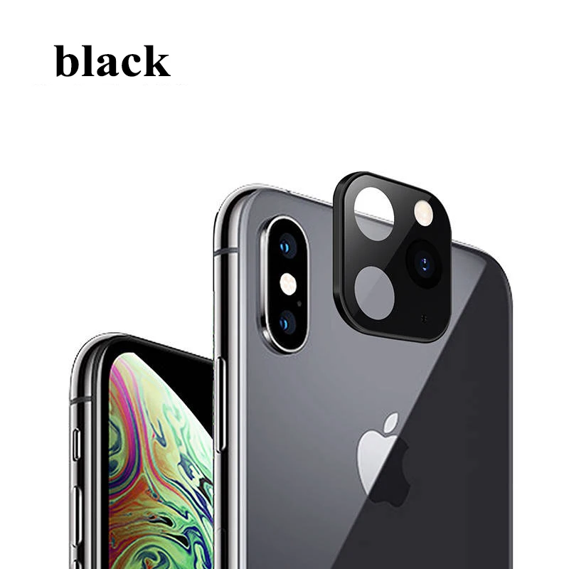 Камера объектив для iPhone X Xs Max во-вторых зарядка iPhone 11Pro MAX поддельные Камера металлического сплава защитная накладка для задней панели телефона - Цвет: Black