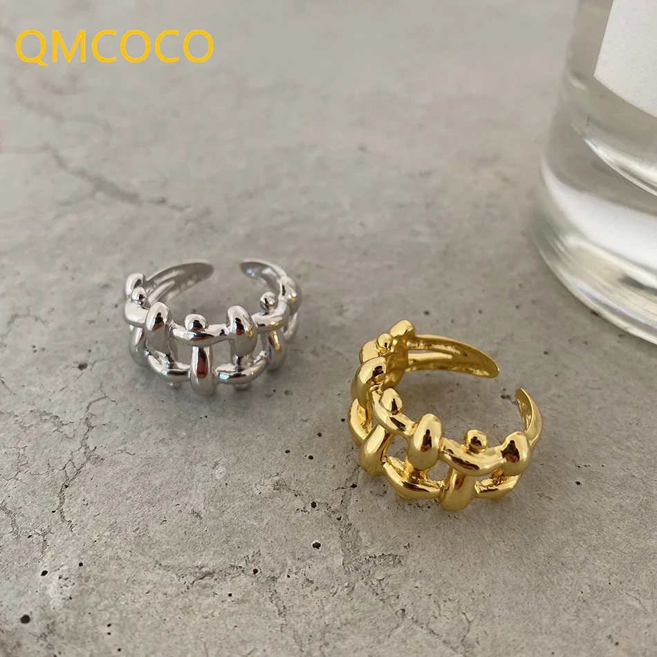 

QMCOCO 925 Silver Rings Creative Cross Twining Hollow Out For Women Simple Opening Fashion Jewelry Couple Gifts