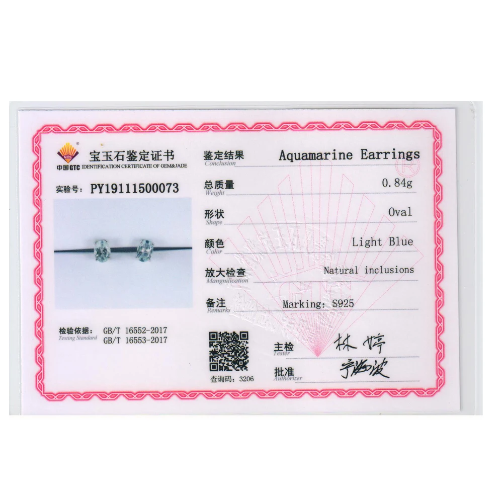 Женские серьги с натуральным аквамарином TBJ простые маленькие классические