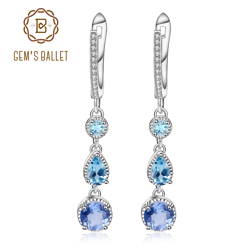 GEM'S BALLET, натуральный флюорит, Микс драгоценных камней, висячие серьги, Настоящее серебро 925 пробы, хорошее ювелирное изделие для женщин