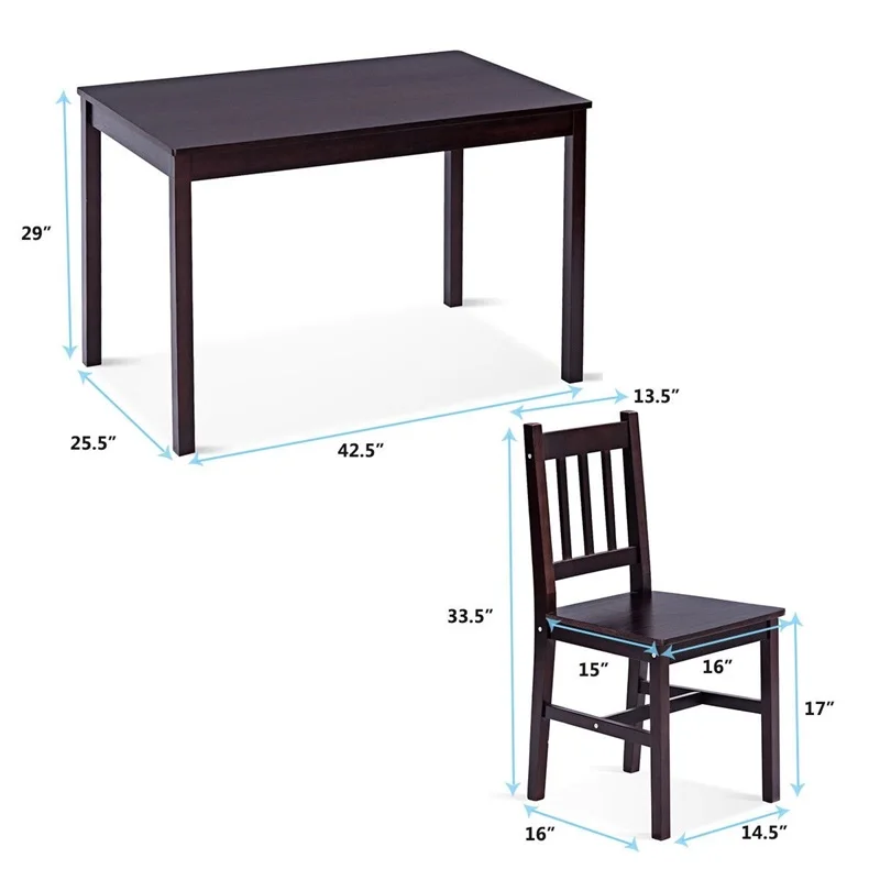 Premium 5 Pcs Selected Pine Wood Dining Chairs Table Set Straight Clean Lines Stability Square Legs Compact Structure HW56436 |
