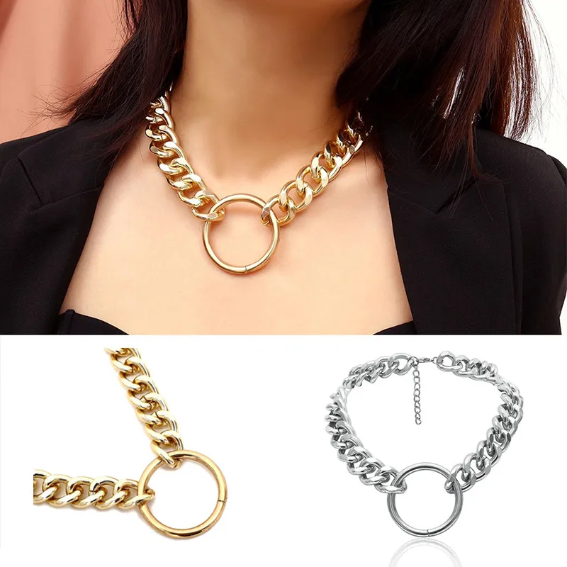 

Vintage Punk Chunky Curb Chain Necklace For Women Elegant Collar Choker Sweater Chain Necklace