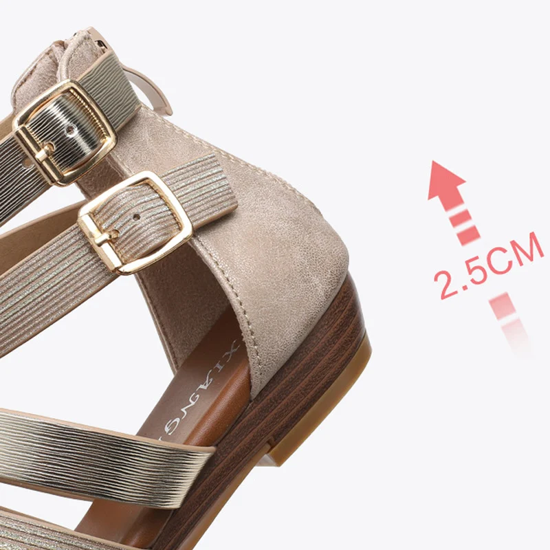 

2021 Summer Fairy Style Casual Fashion Sexy Thick-heeled Cross Strap Roman Mid-heel Female Flip-flop High-top Sandals