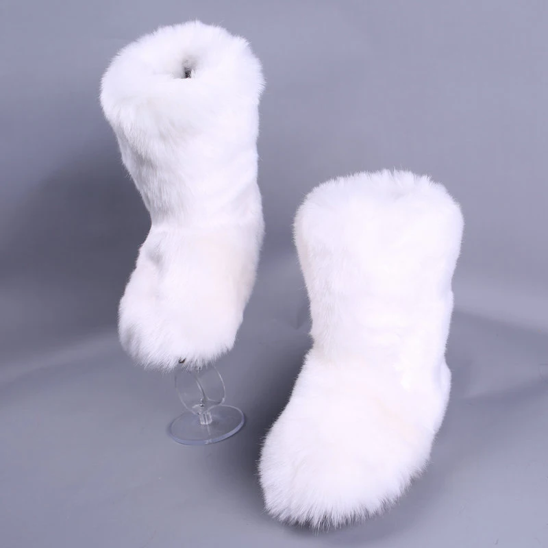 [DEAT] Round Toe Fur Spliced Personality Casual Velvet Shoes Women Short Snow Boots New Spring Autumn Fashion Tide 10E216 - Цвет: white