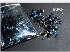 color9 black Праздничный блестящий комплект 24 цветов+ 500 г Смешанные блестки Единорог Русалка Лицо Тело 24 массивный блеск смешанный голографический микс, JK871 - Цвет: color9 black
