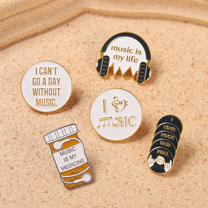 

Headphone Disk CD Enamel Pins Music Life Brooches Note CD Rock Roll Lapel Pins Backpack Badges Fashion Jewelry Gift For Friends