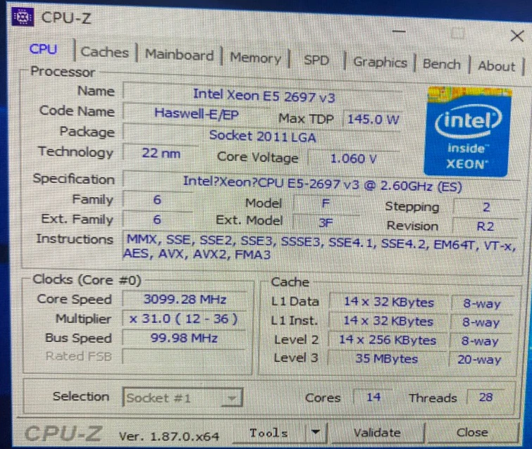 Процессор Intel ЦП Xeon версия QS 2 60 ГГц 14 ядер 35 м E5 2697V3 V3 процессор бесплатная