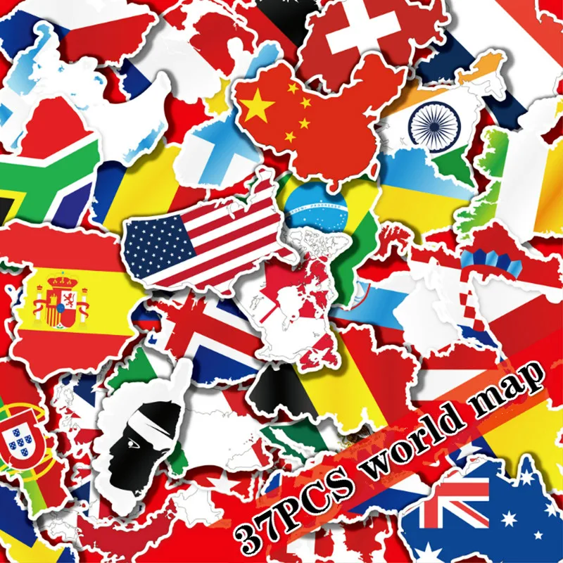 50 Pcs National Flags Stickers Toys for Children Countries Map Travel Sticker to DIY Scrapbooking Suitcase Laptop Car Motorcycle