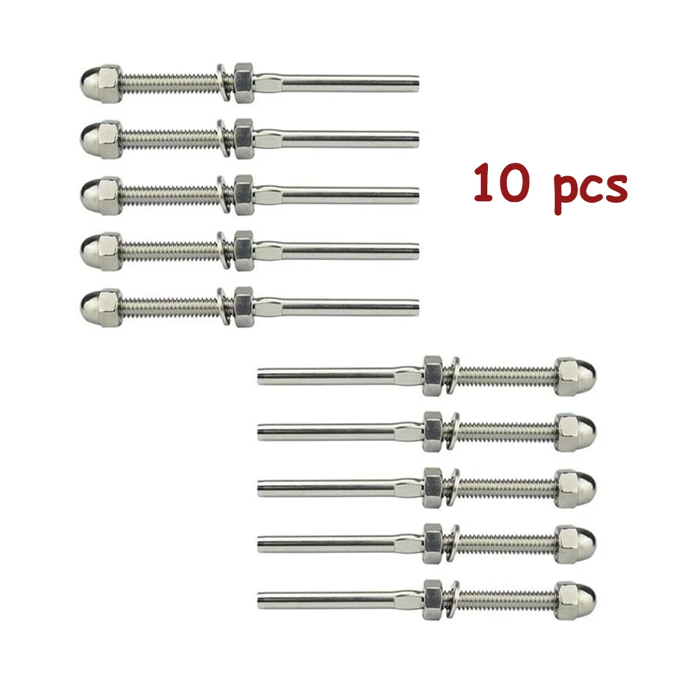 

10pcs Stemball Swages Cable Railing Kit Threaded Swage Stud and Stemball Swage Fit 3/16" Cable Marine Grade Stainless Steel