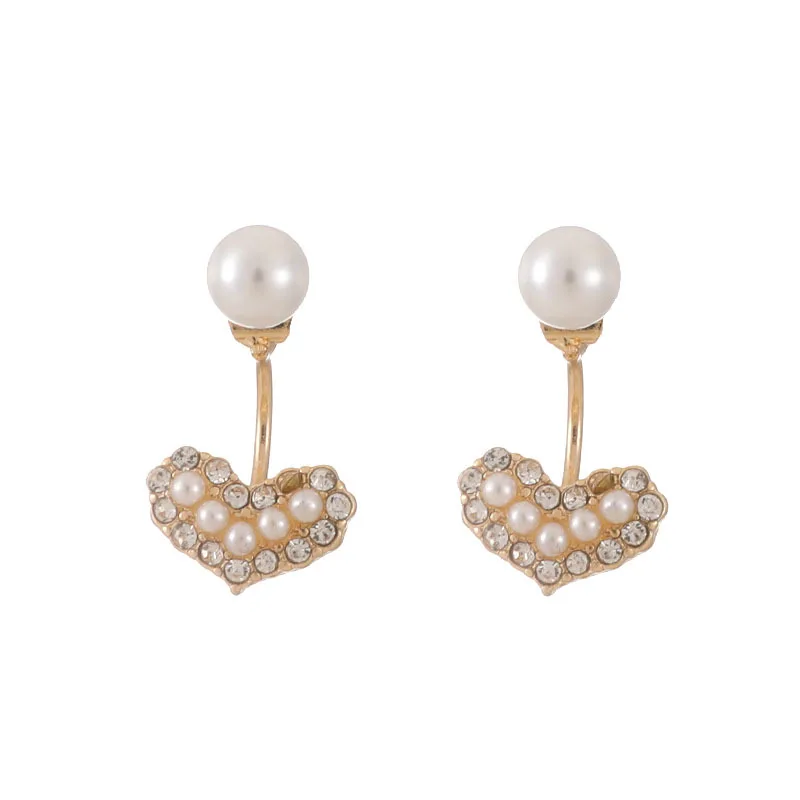 

TIMEONLY Korean Bling Rhinestone Simulated Pearl Love Heart Earrings for Women Mujer Gold Color Alloy Heart Drop Earrings Gifts