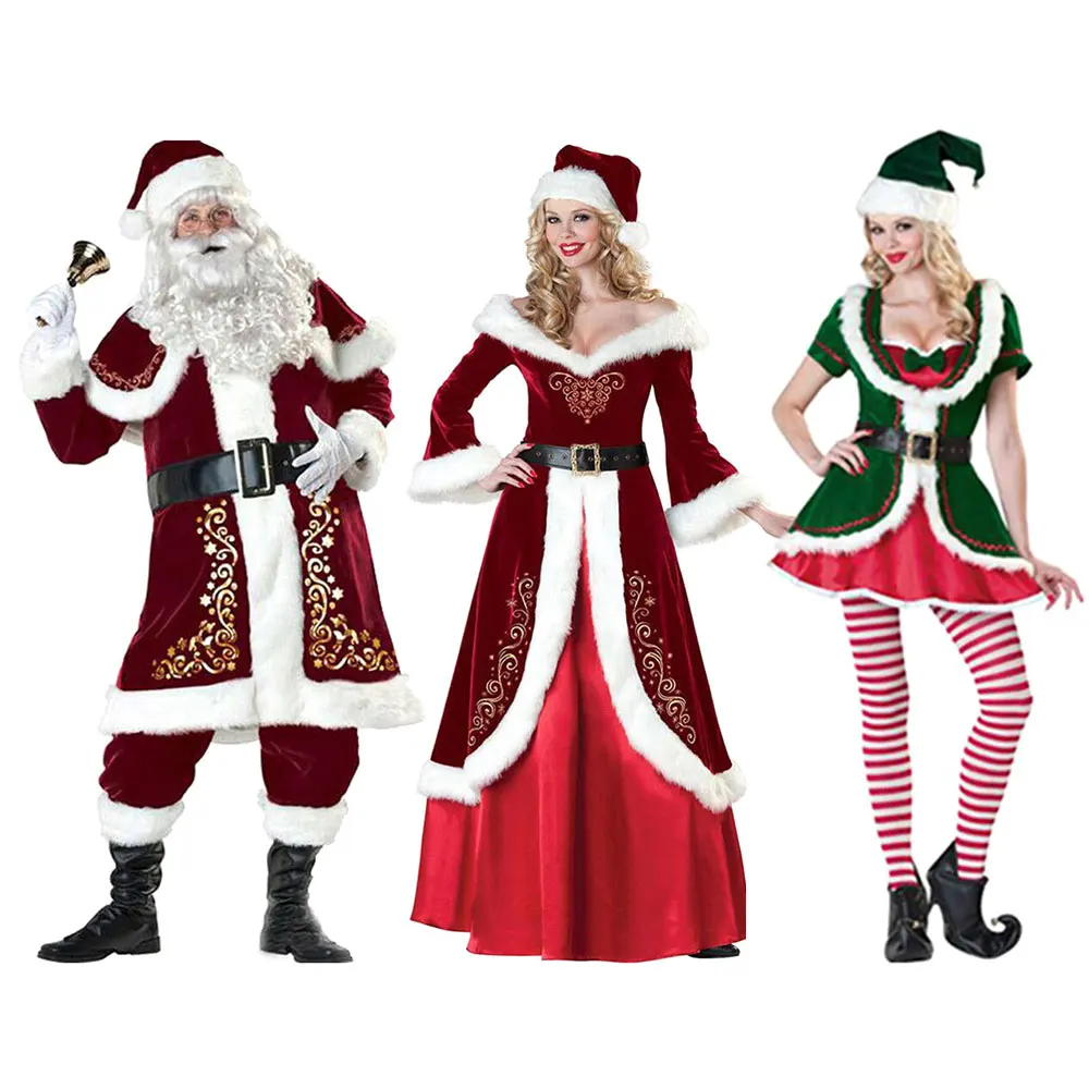 

1setChristmas Santa Claus Costume Beard Lots Men Cosplay Santa Claus Clothes Fancy Dress In Christmas Costume Suit Xmas Gifts