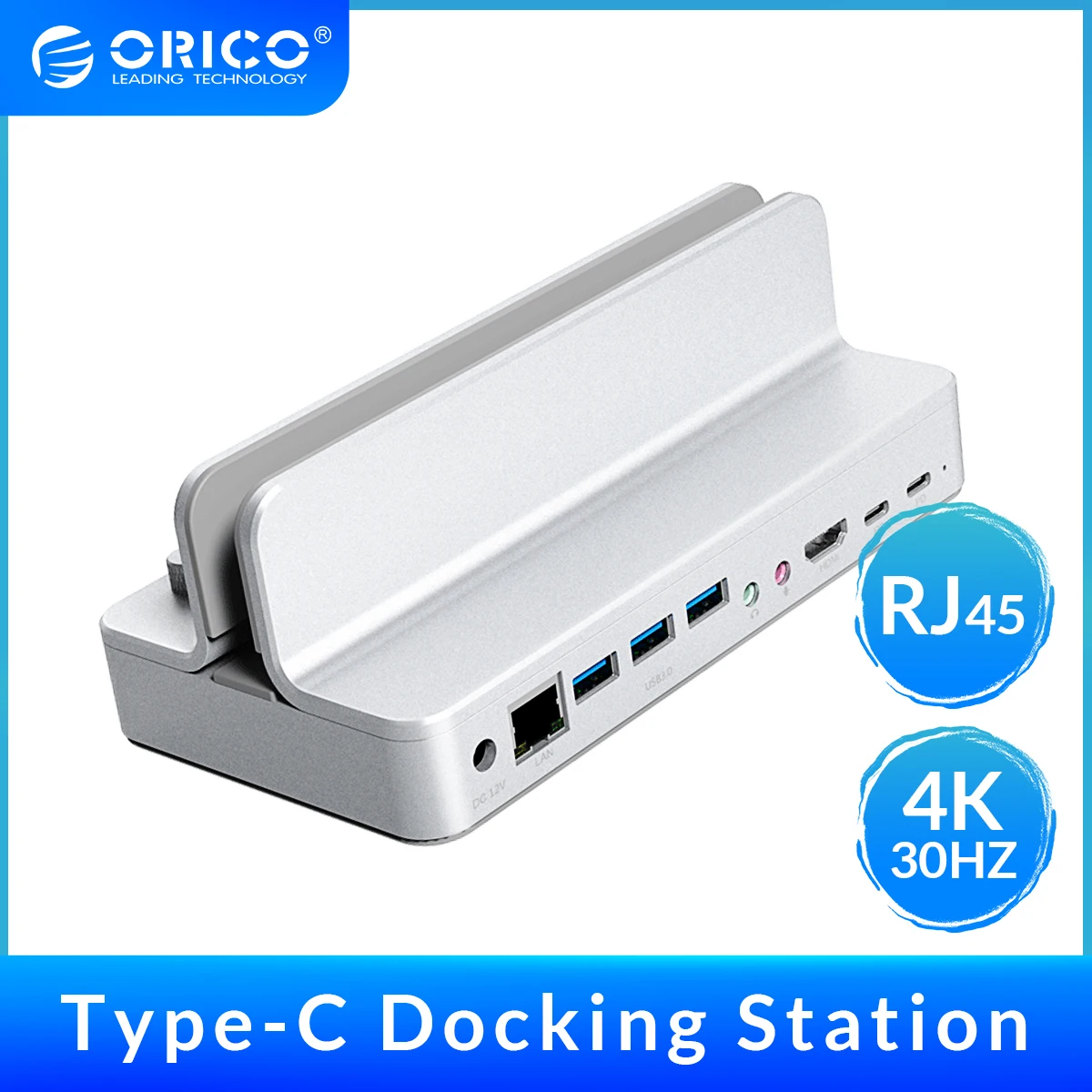 

ORICO USB 3.0 HUB Type-C PD Charging Docking Station USB-C to HDMI-Compa/RJ45/USB3.0/Audio/Microphone Universal Docking Station