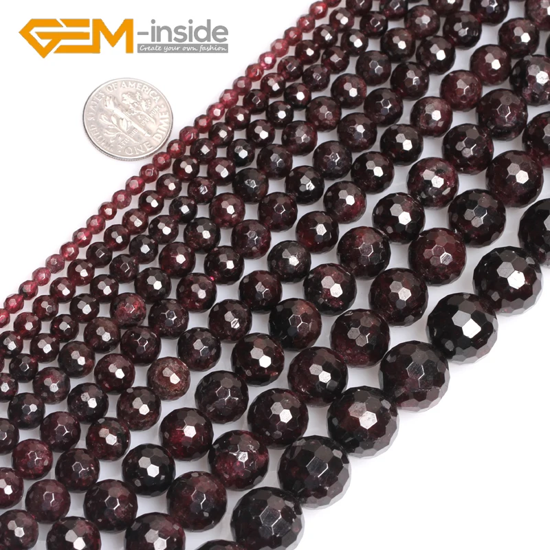 

Natural Dark Red Garnet Faceted Round Loose Beads For Jewelry Making Strand 15 inches DIY Necklace Bracelet Wholesale 4mm-12mm