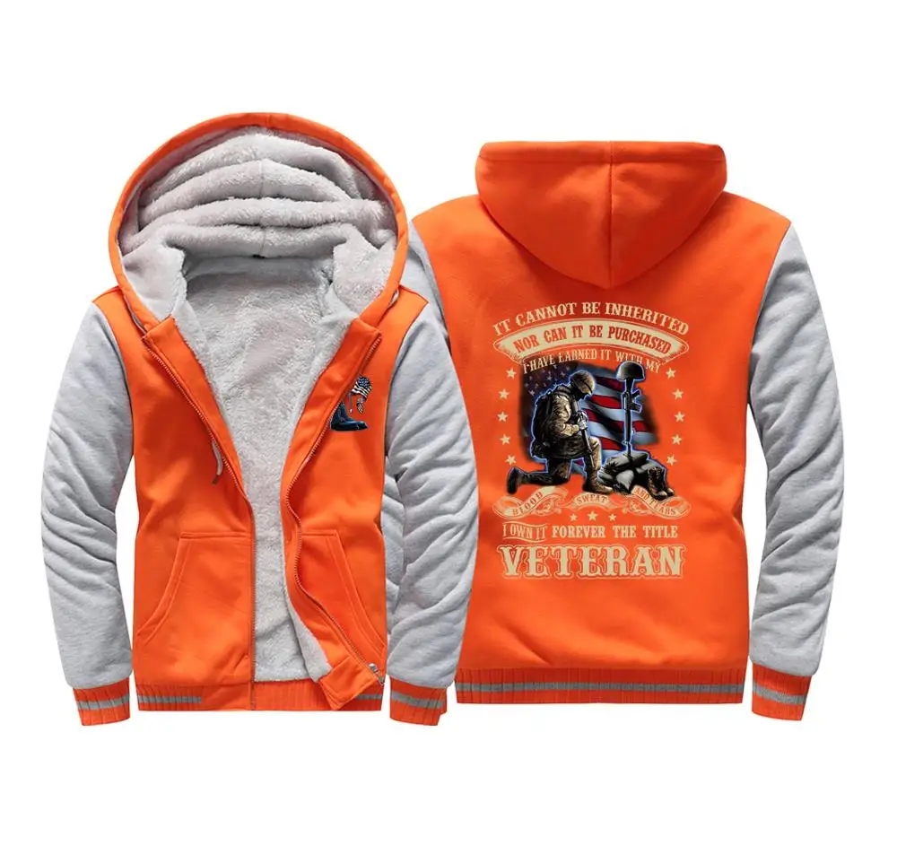 

Usa Size Winter Men'S Size Hoodies Outdoor Veterans Warm Jacket Zipper Patchwork Long Sleeve Casual Coat