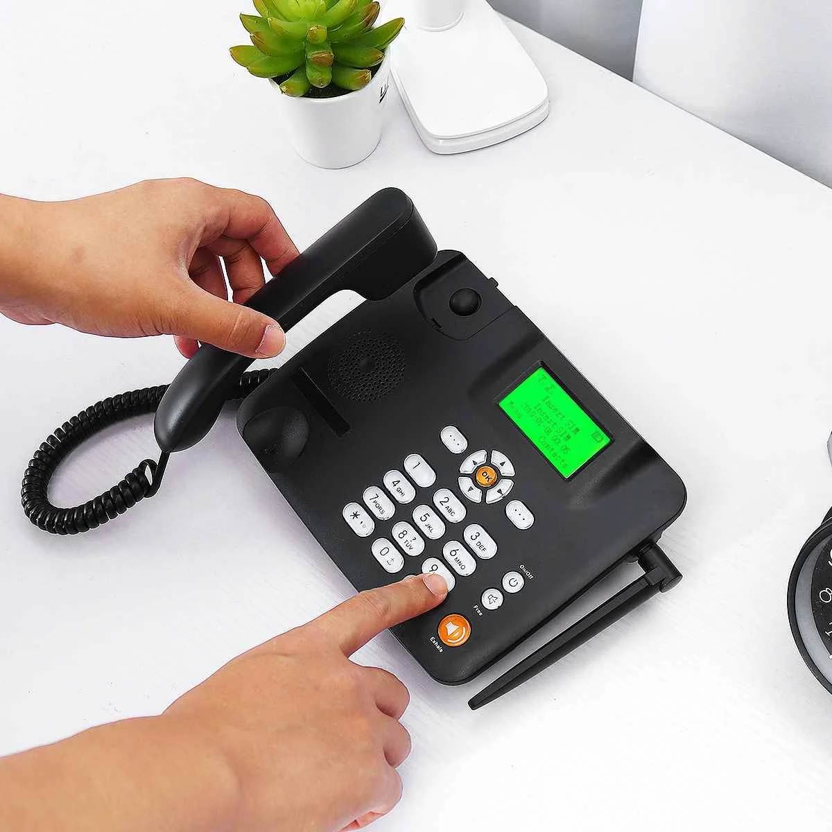 Черный беспроводной телефон GSM Настольный sim карта мобильный настольный