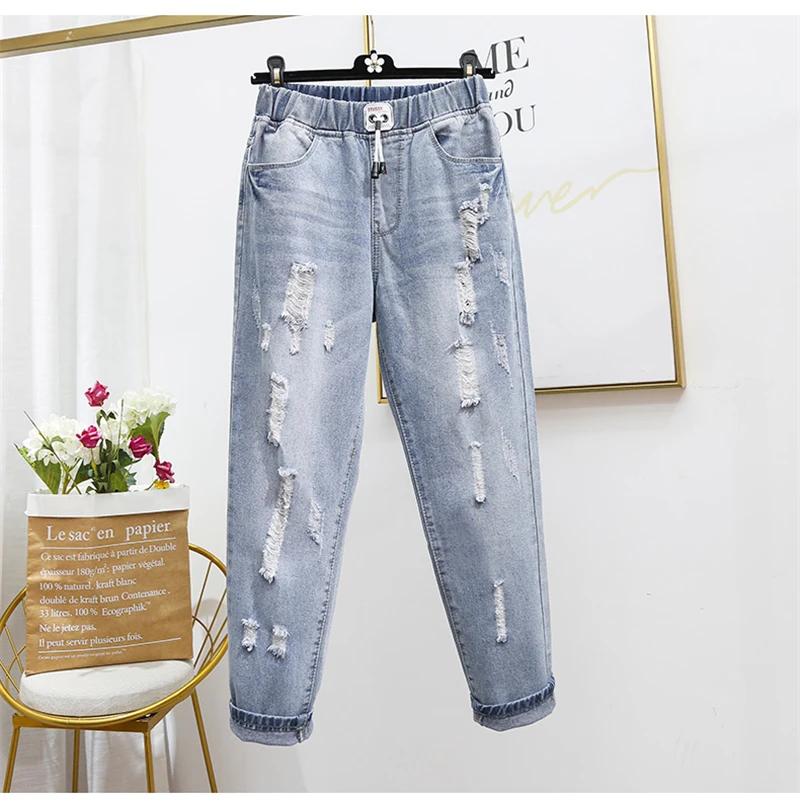 

Plus Size 5XL Women Denim Wide Leg Jeans Pants Spring Autumn Casual Boyfriend Jeans Women Streetwear High Waist Mom Denim K654