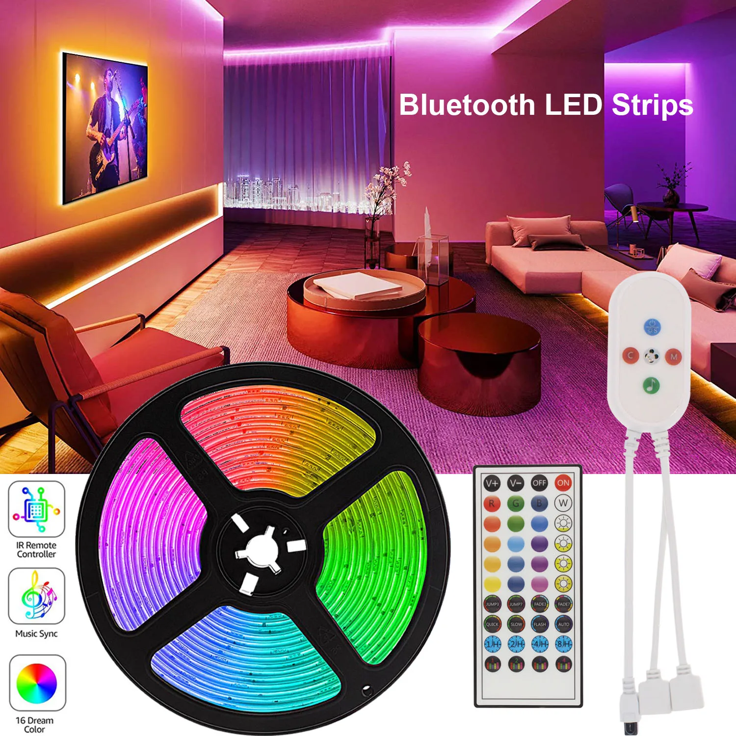 

Music Sync Led Strip 5050 SMD 5M 10M 15M 20M Bluetooth Control 12V Dimmer Background Lighting Neon Strips for Bedroom Decoration