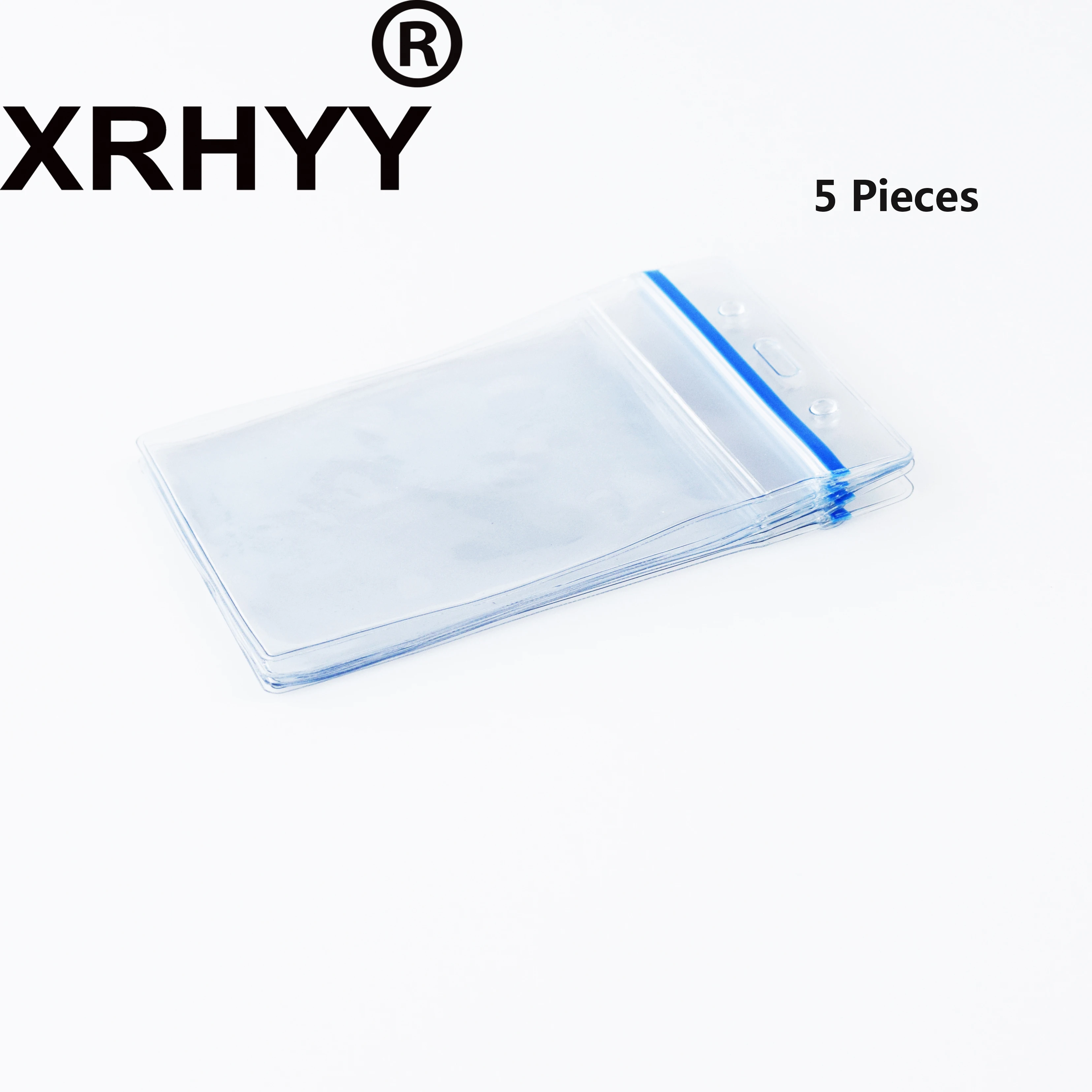 

XRHYY 5 Pack Heavy Duty ID Card Badge Holder With Blue Waterproof Type Resealable Zipper PVC Clear Bag - Vertical Style