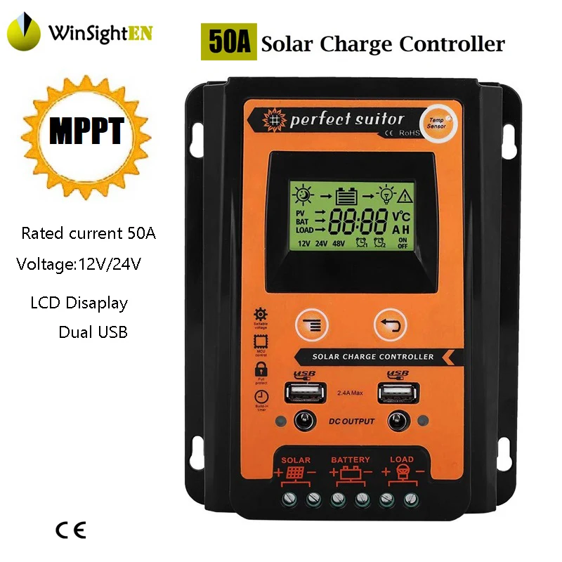 Контроллер Заряда MPPT Солнечный контроллер с ЖК-дисплеем Disaplay Dual USB 5V солнечная